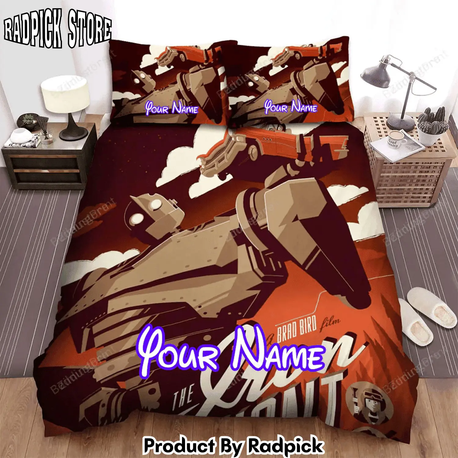 Radpick the iron giant weightlifting movie poster bed sheets duvet cover personalized name bedding sets rp3271207